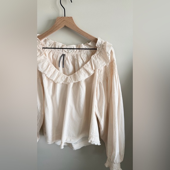 Anthropologie Pinstripe Ruffled V-Neck Blouse - Picture 8 of 9